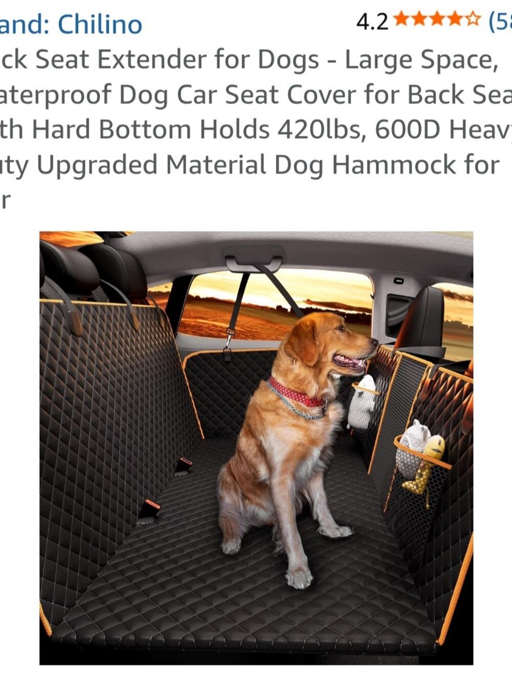 Black Quilted Dog Car Seat Cover - Waterproof Back Seat Protector